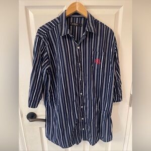 Lauren Ralph Lauren Women's Large Monogram Sleepwear Blue Striped Button Down